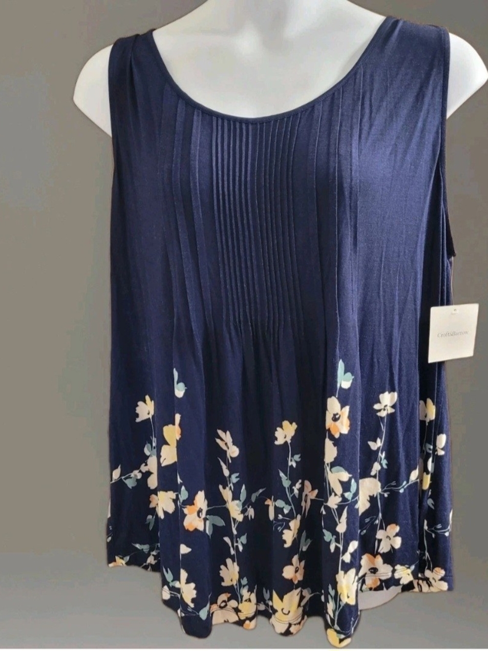 croft & barrow Navy Cottage Floral Pleated-Front Tank Flowy 2X